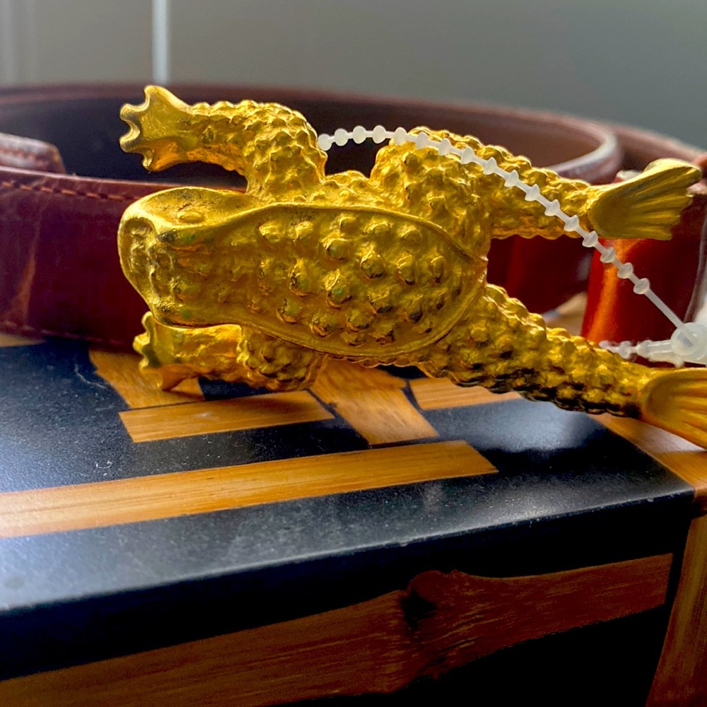 Gail LaBelle Vintage rust brown belt with frog buckle